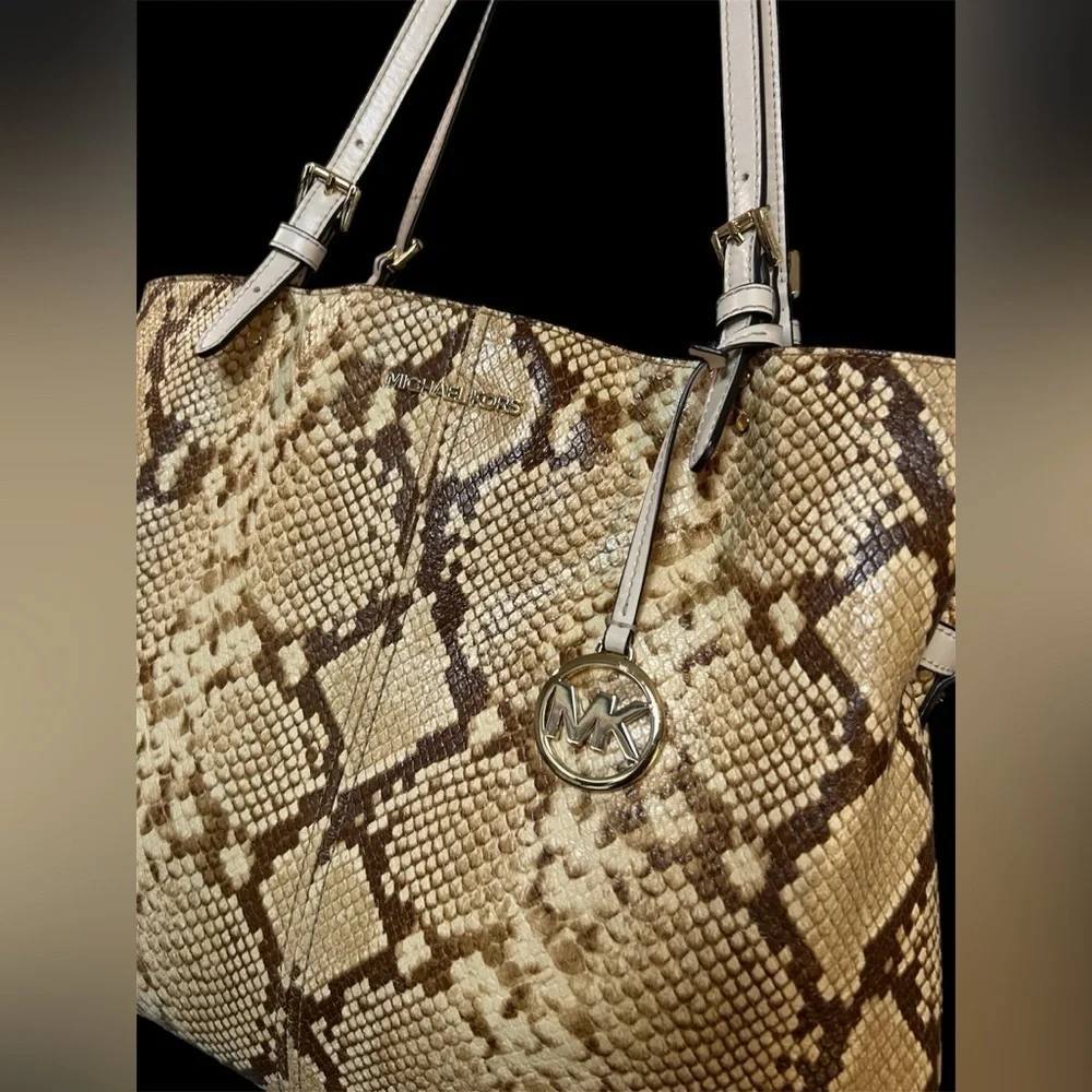 Michael Kors Tan Snake Print Tote Bag, Preloved